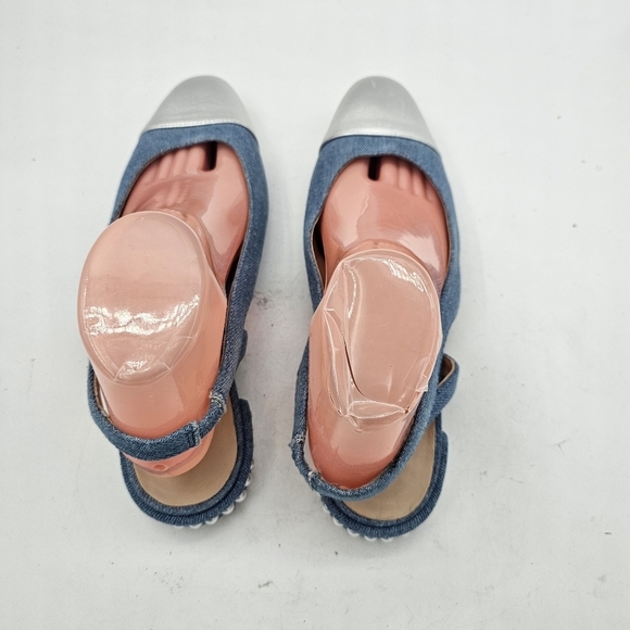 Stuart Weitzman Women’s Pearl Slingback Flats Denim Silver Toe Cap Size 9.5 - Picture 5 of 10